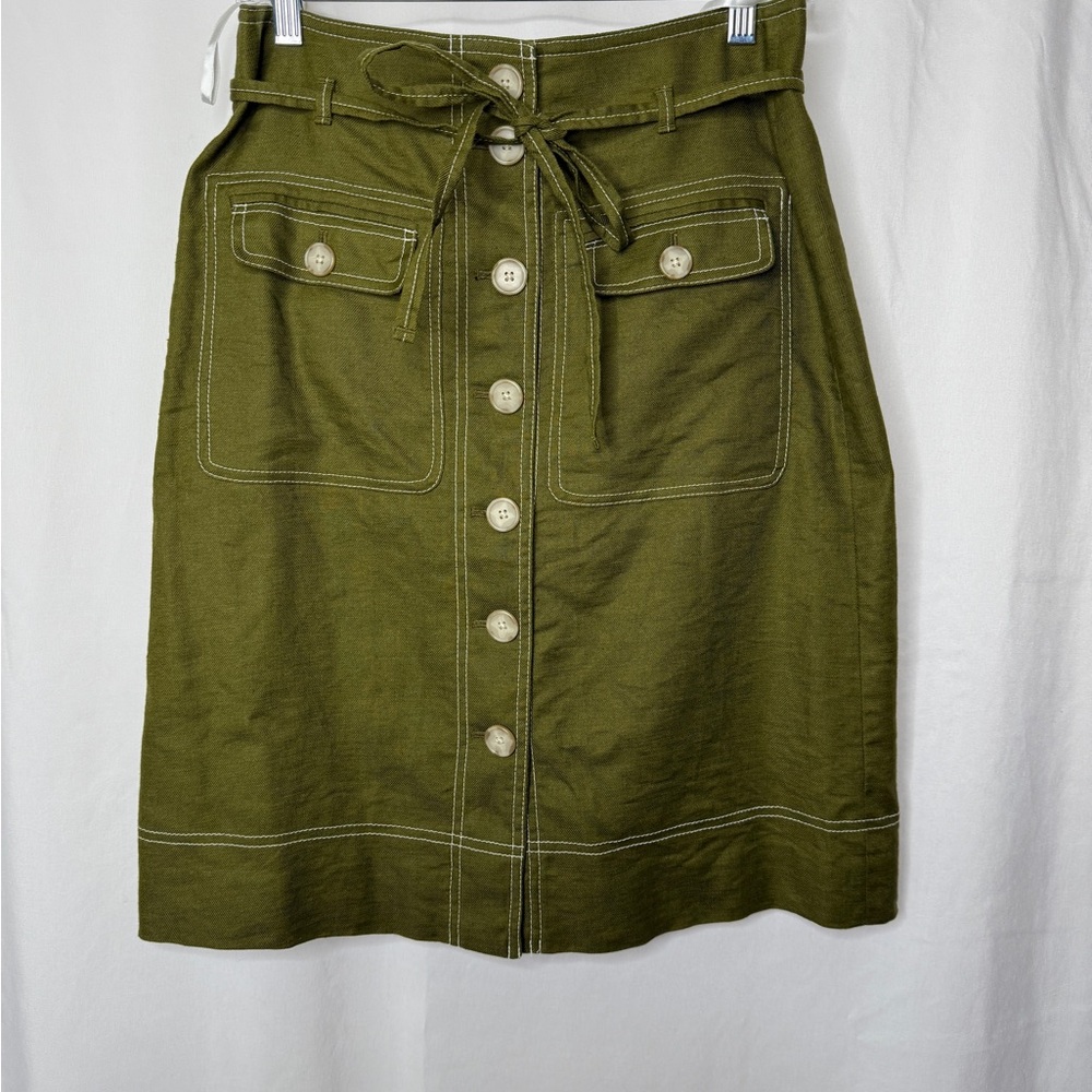 J Crew Olive Green Patch Pocket Button Front Skirt